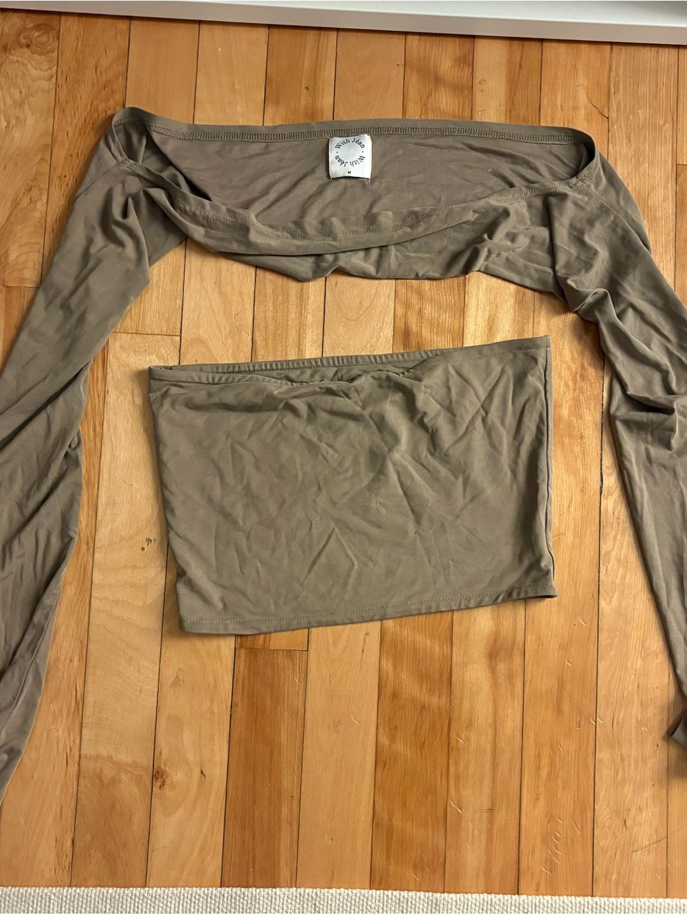 With Jean Taupe Bandeau Tube Top with Detachable Long Sleeves